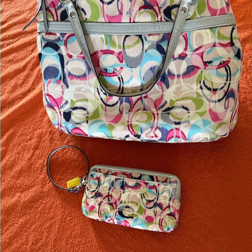 Coach purse & wristlet, colorful and fun.